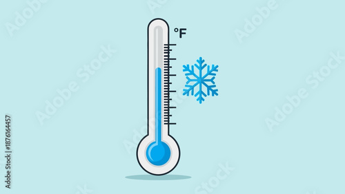 Cold Temperature Thermometer with Snowflake Icon, Winter Weather Concept