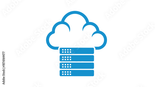 Cloud Computing Data Storage Icon, Server Rack Underneath Blue Cloud