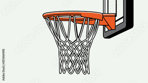 Close-up of a basketball hoop with net against a plain background