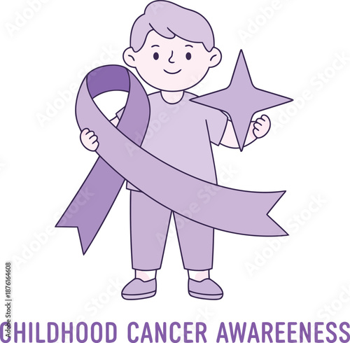 Childhood Cancer Awareness Ribbon and Star Illustration for Support and Hope