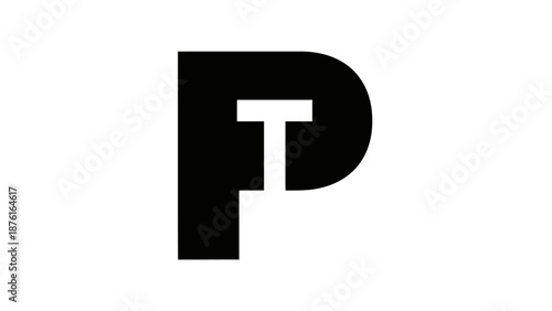 Bold Black Letter P with White Letter T Inside on White Background