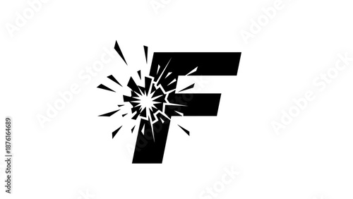 Black Letter F Shattered Exploding Impact