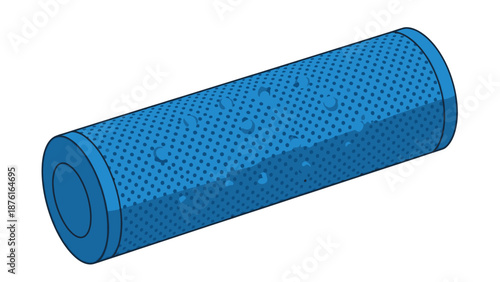 Blue cylindrical object with perforated surface and internal liquid