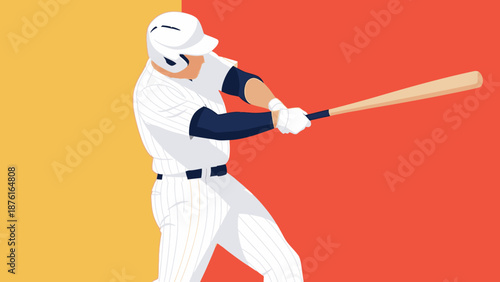 Baseball Player Swinging Bat, Dynamic Action, Sports Illustration