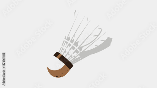 Badminton Shuttlecock Flying with Shadow, Sports Equipment, Isolated