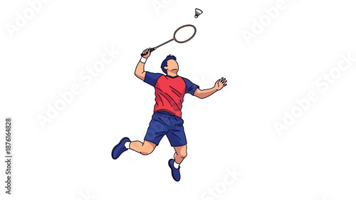 Badminton Player Smashing Shuttlecock in Mid-Air