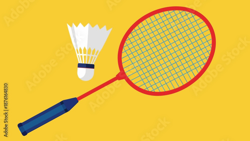 Badminton Racket and Shuttlecock Vector Graphic on Yellow Background