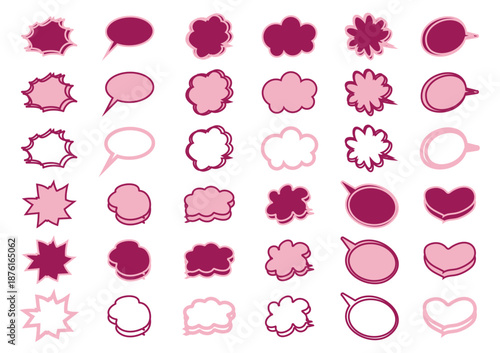 ピンクのふきだしセット・ハートの吹き出し