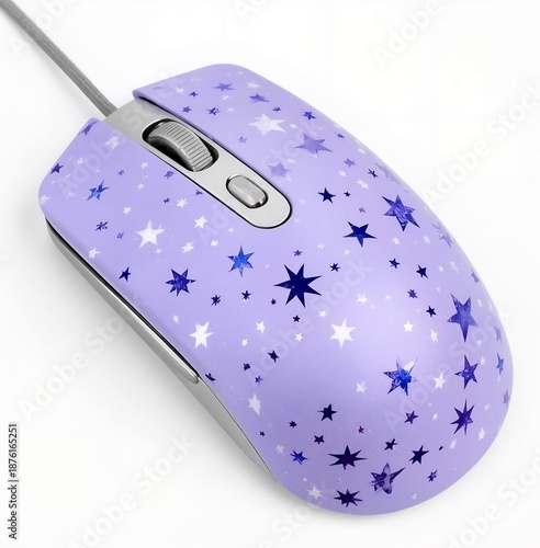 purple color shiny computer mouse on white background.