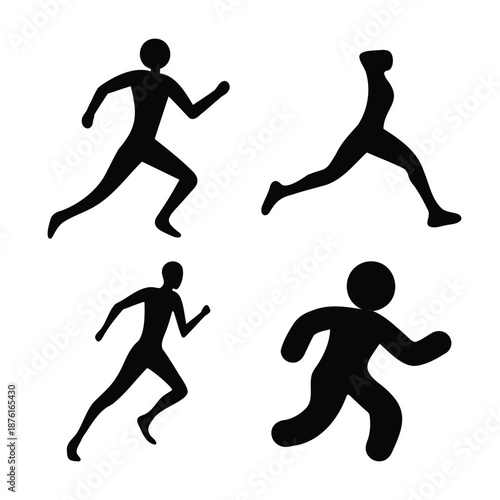 Dynamic black silhouettes of various runners depicting fitness and active lifestyle
