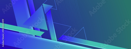 Abstract geometric design with blue and green triangles and lines. Suitable for backgrounds, web design, modern concepts, and technology themes.
