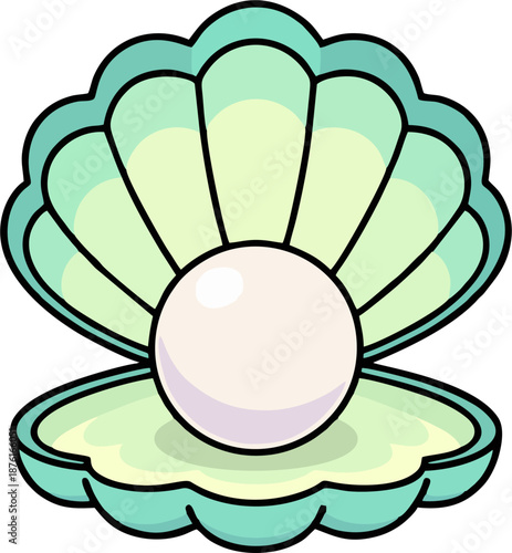 Cute Pastel Open Seashell with Shiny Pearl Stylized Vector Illustration