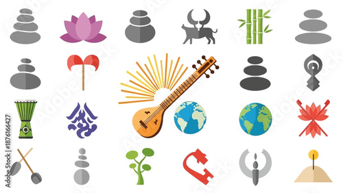 Yoga Meditation Spiritual Symbols Set.