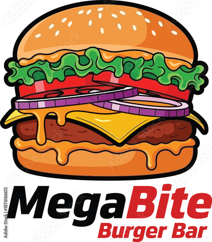 MegaBite Burger Bar Fast Food Logo Vector Illustration
