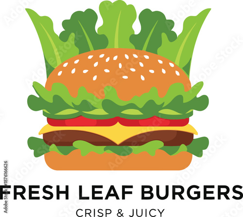 Fresh Leaf Burgers Healthy Burger Logo Vector Illustration
