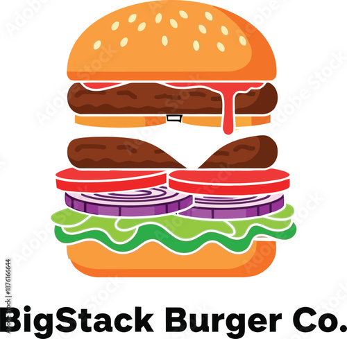 BigStack Burger Co Fast Food Logo Vector Illustration
