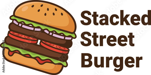 Stacked Street Burger Food Truck Logo Vector Illustration

