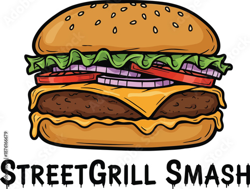 StreetGrill Smash Gourmet Burger Logo Vector Illustration
