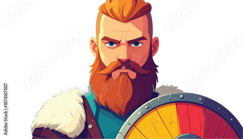 Viking Warrior with Shield - A Fierce Cartoon Character Illustration.