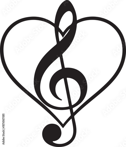 Music Note and Treble Clef Heart Shape Symbol for Love Music and Creative Design