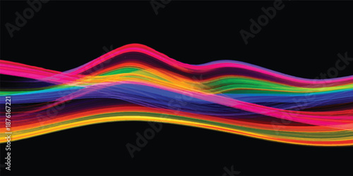 Abstract colorful rainbow background featuring a fluid wave design with vector lines and curved swirl patterns creating a vibrant motion energy illustration for a modern wallpaper backdrop template