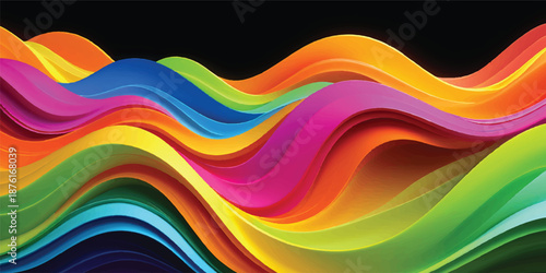 An abstract colorful background featuring a wavy rainbow vector design with vibrant light spectrum curves and artistic liquid lines for a modern web banner wallpaper
