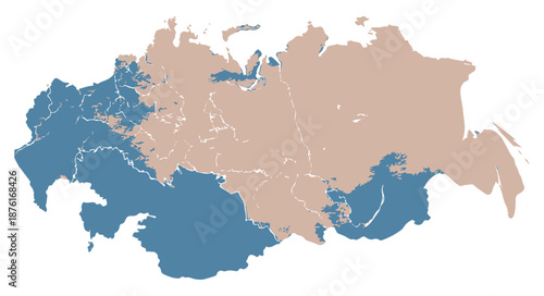 Russia Map with Rivers and Seas Flat Vector Illustration