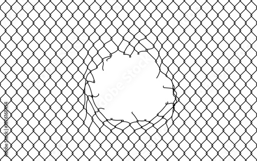 Broken wire mesh fence background