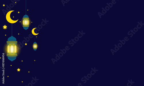 Captivating Festive Night Sky Design with Warm Glowing Lanterns, Crescent Moons, and Sparkly Stars