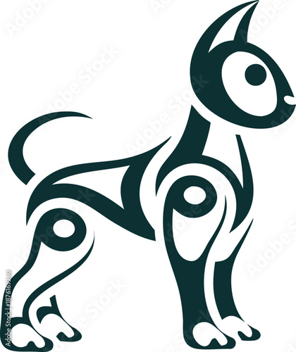 Stunning tribal dog silhouette in dark green on black