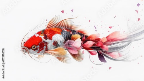 Colorful flowing koi fish watercolor illustration with elegant movement and serene composition.