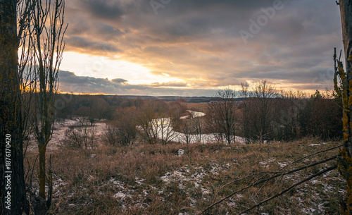 Winter sunrise on river