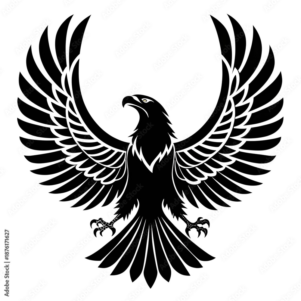 Obraz premium Eagle of Majesty: A majestic eagle with outstretched wings is depicted in a striking illustration, a symbol of freedom, power, and authority.