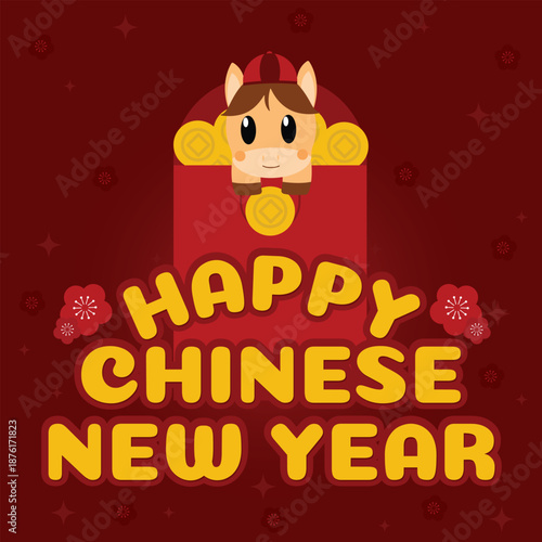 Happy Chinese New Year Horse in Red Envelope Greeting