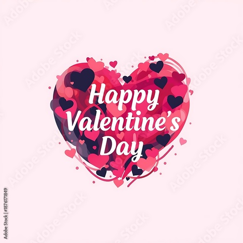 This image features a vibrant, colorful heart filled with smaller hearts, symbolizing love and affection. The heart is predominantly pink with a gradient effect, and the words 'Happy Valentine's Day' 