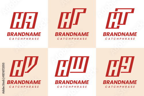 Letters HQ HR HT HV HW HY Monogram Logo Set, for AH BH CH DH FH GH Initials
