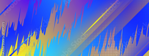 Abstract art with blue, yellow, and purple colors, featuring straight lines and dots. Perfect for background designs or modern artistic projects.