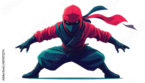 Red Ninja in Crouching Stance Ready for Action.
