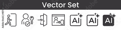 Square and Star Line Icons for Creativity Apps and User Entrance Access Vector Set