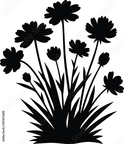 Floral silhouette, botanical arrangement of flowers and foliage design