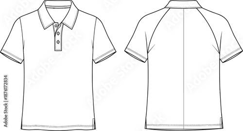 Blank Men Polo Shirt Technical Sketch Vector Illustration with Front and Back Views for Fashion Design Mockup and Apparel Template Development