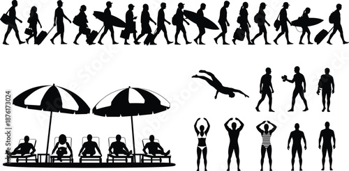 Mega Collection of Vector Silhouettes Featuring Industrial Construction Workers Professional Business Office Staff Domestic Home Chores Gardening Tools and Summer Beach Travelers