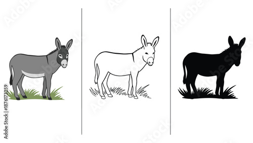 A colorful illustration of donkeys in different shades and styles side by side