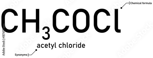 Acetyl chloride chemical formula with callout titles