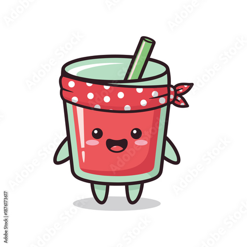 Adorable Cartoon Watermelon Milkshake Character