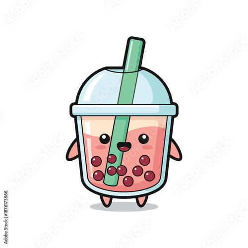 Adorable Cartoon Bubble Tea Character Illustration