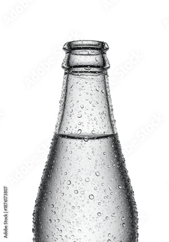Wallpaper Mural flawless clear glass bottle of effervescent sparkling water with dramatic condensation micro-beading, shot low angle macro, isolated on a transparent high-key background, concept for premium Torontodigital.ca
