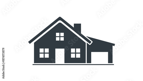 Traditional family home icon in silhouette illustration with attached garage