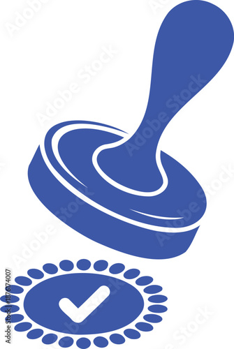 Blue rubber stamp with check mark imprint