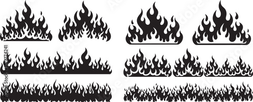Vector illustration Collection of Black Fire and Flame Border Silhouettes for Dynamic Graphic Design Layouts